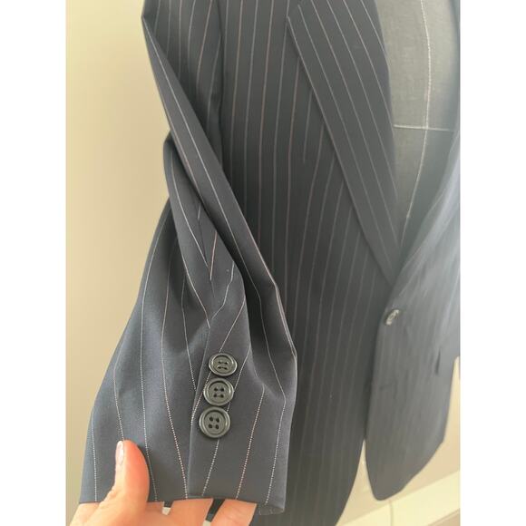 Holland & Sherry 100% Wool 2 Pc Suit Dark Blue Pastel Pinstripes Size 40 36 JP - Picture 3 of 12